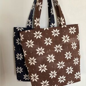 Brown Stars on Canvas Handmade Tote Bag